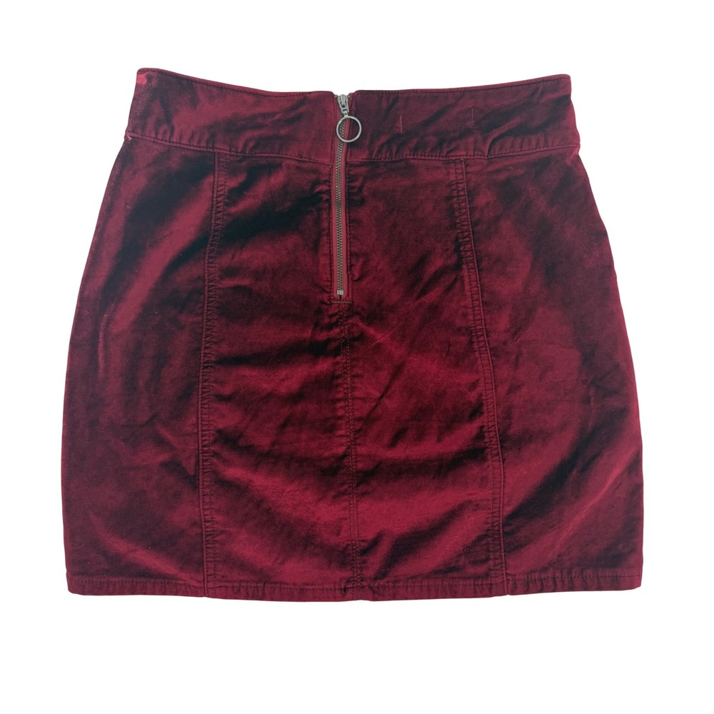 Free People Burgundy Velvet Mini Skirt Button Side Back Zip W 29 61855-16515125 - Picture 3 of 9